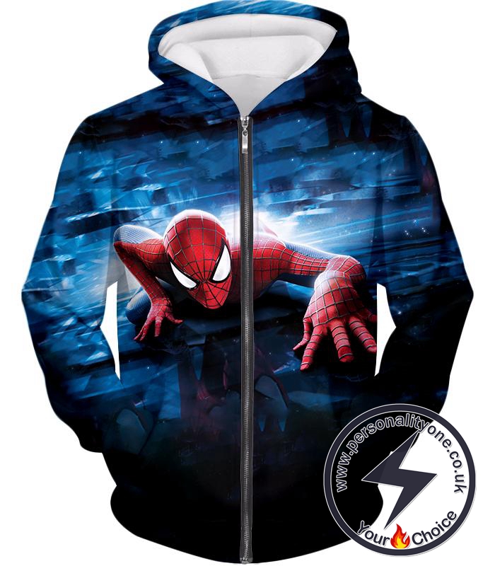 Super Cool Wall Crawler Spiderman Black Zip Up Hoodie